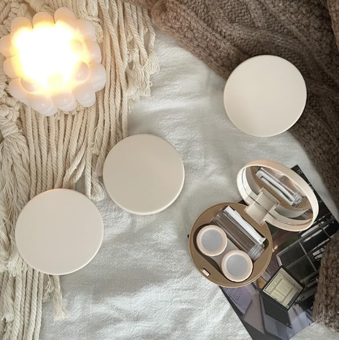 2 PCS Contact Lens Case Travel Case Holder Storage Box Portable Contact Lens Container Soak Kit for Travel&Home (White,Khaki)