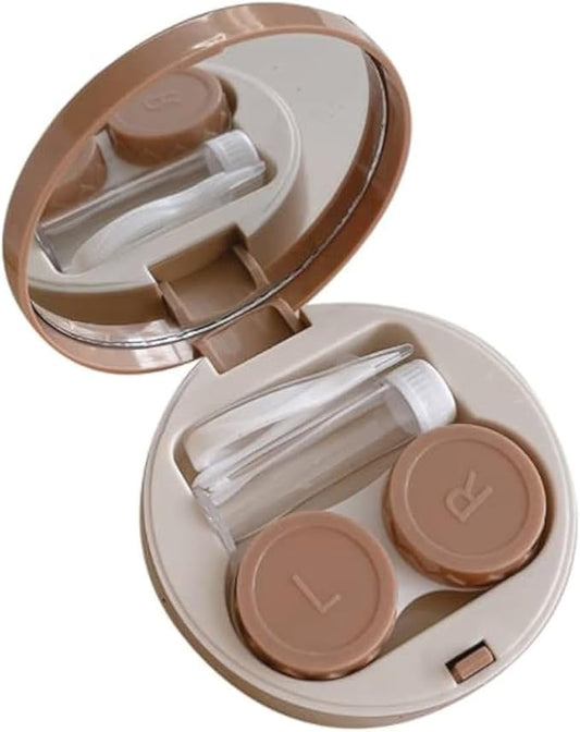 2 PCS Contact Lens Case Travel Case Holder Storage Box Portable Contact Lens Container Soak Kit for Travel&Home (White,Khaki)
