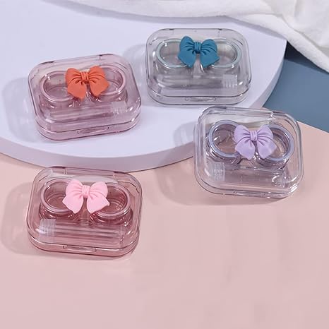 4PCS Contact Lens Case Cute, Colorful Bowknot Contact Lens Box Holder Container, Outdoor Mini Contact Lens Soak Storage Kit for Travel & Home