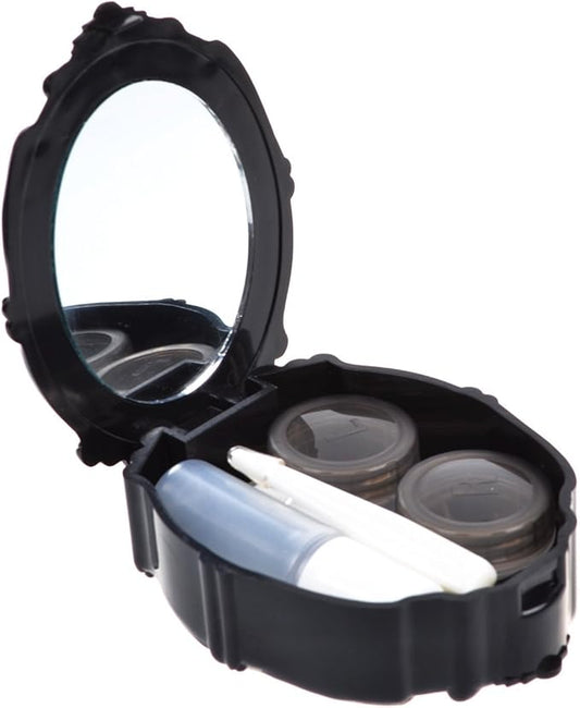 Contact Lens Case Rose Design Portable Contact Lenses Container Holder Storage Box for Home and Travel with Mirror