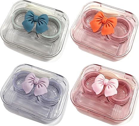 4PCS Contact Lens Case Cute, Colorful Bowknot Contact Lens Box Holder Container, Outdoor Mini Contact Lens Soak Storage Kit for Travel & Home